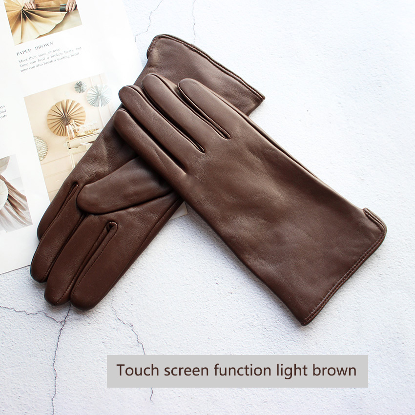 Leather Driving Glove - Damen Farbige Schafsleder-Handschuhe Gerader Stil Fleece-Gefüttert